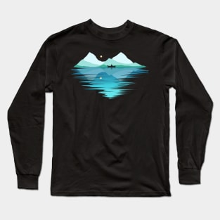 Canoe On A Lake In The Mountains By Moonlight On Camping Long Sleeve T-Shirt